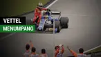 Berita video momen pebalap Ferrari, Sebastian Vettel, menumpang mobil mantan rekan pebalap Indonesia, Rio Haryanto, di tim Manor Racing, Pascal Wehrlein.