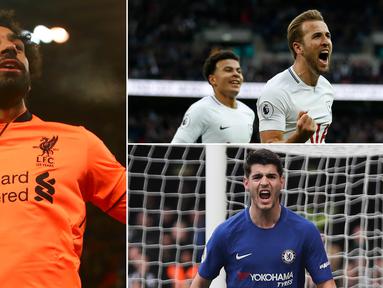 Berikut ini top scorer sementara Premier League musim 2017/2018 hingga pekan ke-15. Posisi teratas masih dipimpin gelandang Liverpool, Mohamed Salah. (Kolase foto-foto dari AFP)