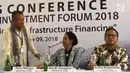 (Kiri ke kanan) Gubernur BI Perry Warjiyo bersama Menteri BUMN Rini Soemarno dan Dirut Bank Mandiri Kartika Wirjoatmodjo saat konferensi pers pembukaan Indonesia Investment Forum 2018 di Bali, Selasa (9/10). (Liputan6.com/Angga Yuniar)