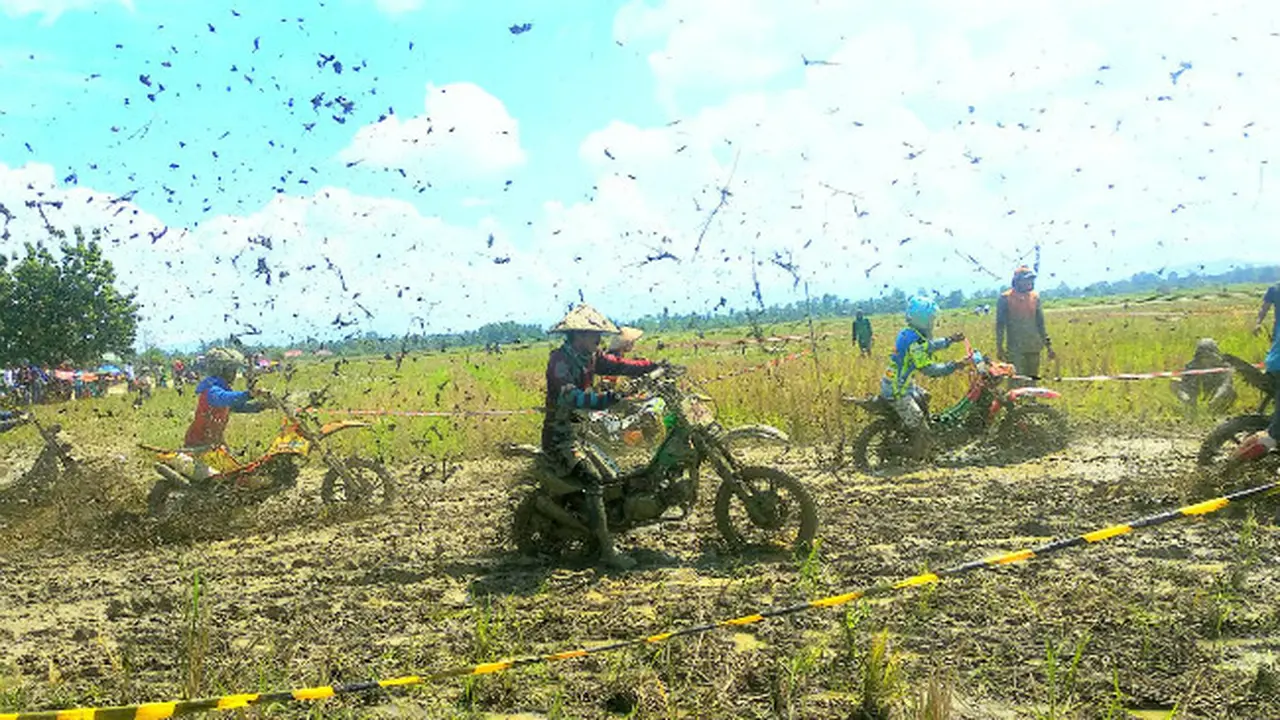 Gaya Petani Konawe Adu Balap Motor Trail di Sawah