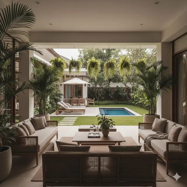 Model Rumah 1 Lantai dengan Teras Luas Bergaya Resort