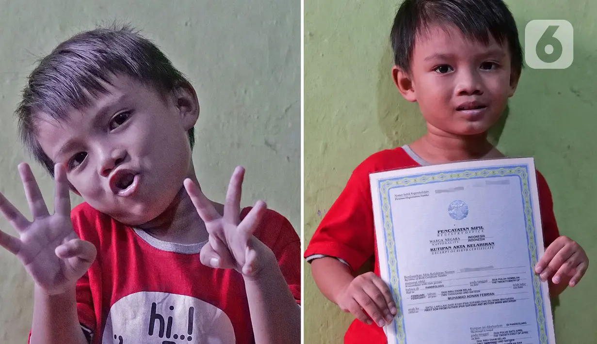 Muhammad Adnan Febrian (4) menunjukkan akta kelahiran saat dijumpai di Jakarta. Adnan yang terlahir di tahun kabisat untuk pertama kalinya merayakan ulang tahun tepat di tanggal kelahirannya, 29 Febuari. (Liputan6.com/Herman Zakharia)
