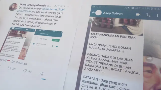 Beberepa bukti transkipan ujaran kebencian dan ancaman pengeboman massa Jakarta yang diposting tersangka