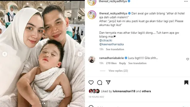 Citra Kirana dan Rezky Aditya Umrah Bareng Keene Atharrazaka Adhitya (Foto: Instagram thereal_rezkyadhitya)
