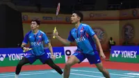 Ganda putra Indonesia, Fajar Alfian/Muhammad Rian Ardianto, bertarung melawan sesama penghuni Cipayung, Muhammad Shohibul Fikri/Bagas Maulana, pada 16 besar India Open 2023, di Indra Gandhi Arena, Kamis (19/1/2023), (PBSI)