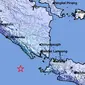 Gempa Magnitudo 5,4 mengguncang wilayah pantai barat Sumatera, tepatnya di Tanggamus Lampung, Senin dini hari (8/4/2024), pukul 00.46.19 WIB. (Liputan6.com/ Dok BMKG)