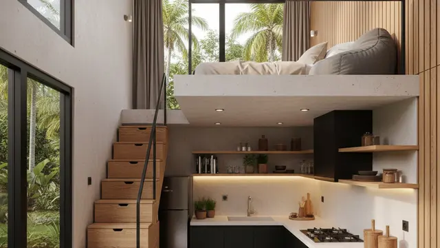 Model Rumah Kecil Tapi Luas dengan Loft di Atas Dapur yang Fungsional