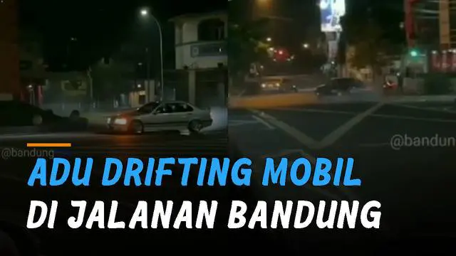 Terekam kamera pengendara kendaraan bermotor aksi adu drifting mobil di Simpang Lima jalanan Kota Bandung.