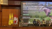 Menteri Agraria dan Tata Ruang/Kepala Badan Pertanahan Nasional (ATR/BPN) Nusron Wahid saat hadir dalam acara Pengukuhan dan Rakernas I PB IKA-PMII Periode 2025-2030 di Hotel Bidakara, Jakarta, Minggu (13/7/2025). (Liputan6.com/Winda Nelfira)