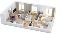 Desain Rumah Minimalis 2 Kamar Tidur dengan Mini Closet (Sumber: home-designing.com)