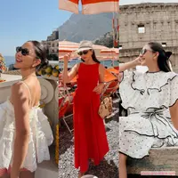 Summer look Jessica Mila saat liburan di Italia bersama keluarga tampil ringan dan feminin. Usai dari sana, perjalanannya ke Labuan Bajo sempat disorot. (@jscmila)