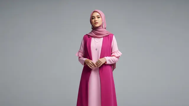 Gamis Ruffle Lengan dengan Blazer Panjang Tanpa Kancing