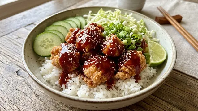 resep rice bowl ayam crispy saus gochujang rumahan