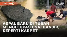 Cuaca buruk belakangan melanda sejumlah daerah di Indonesia. Hujan yang terlalu masif membuat beberapa wilayah alami banjir seperti di Parengan, Tuban, Jawa Timur berikut ini. Banjir dengan arus deras di pemukiman warga membuat aspal mengelupas.