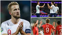 Harry Kane kembali menunjukan kapasitasnya sebagai mesin gol yang menjadi andalan Timnas Inggris. Satu golnya saat melawan Kosovo membuat bomber Tottenham ini menjadi pencetak gol terbanyak Kualifikasi Piala Eropa 2020. (Kolase Foto dari AFP)