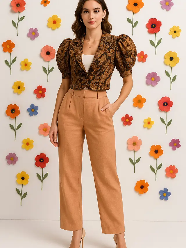 Model Blazer Batik Lengan Puff Crop