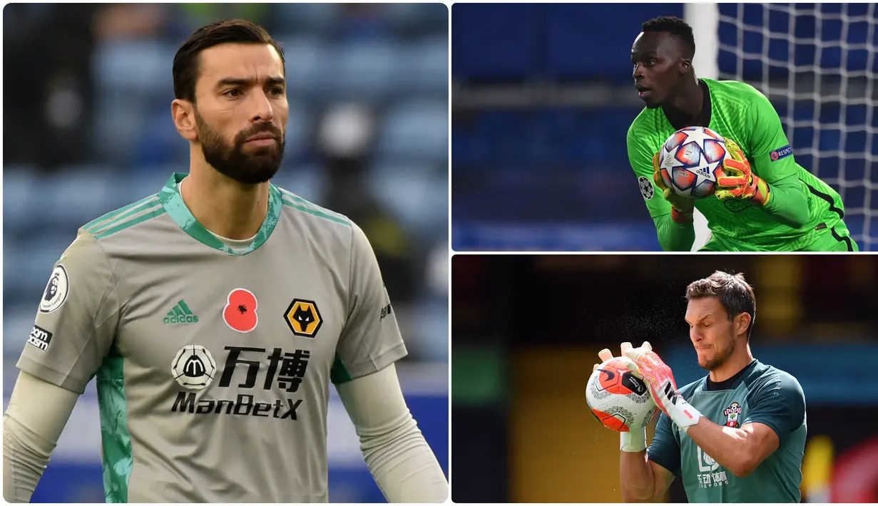 Kiper Wolverhamton Wanderers, Rui Patricio, tampil memukau di awal musim kompetisi Liga Inggris. Kiper asal Portugal ini tercatat melakukan penyelamatan terbanyak hingga pekan ke-8 Liga Inggris musim ini. Berikut Rui Patricio dan 5 kiper menawan di awal musim Liga Inggris. (kolase foto AFP)