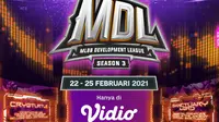 Pertandingan lengkap MDL Season 3 dapat disaksikan melalui platform streaming Vidio, Bola.com, dan Bola.net. (Dok. Vidio)
