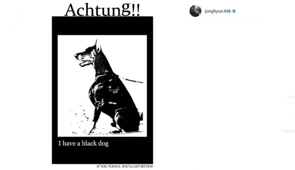 Di tato tersebut terdapat tulisan, 'I have a black dog. If you touch, you'll get bitten' (instagram.com/jonghyun.948)