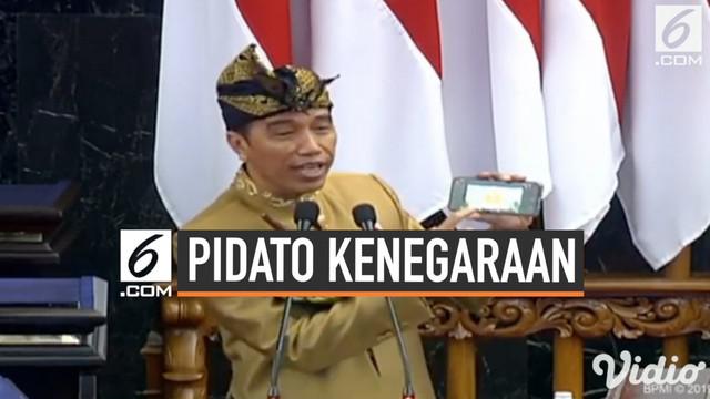 Presiden Jokowi menyampaikan Pidato Kenegaraan menyambut HUT RI ke-74 di depan sidang bersama DPD-DPR pada Jumat (16/8/2019)