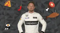 Pebalap McLaren, Jenson Button, mengungkap makanan favoritnya dalam video singkat yang dirilis situs resmi F1 pada Jumat (14/10/2016). (Bola.com/Twitter/F1)