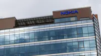 Logo Nokia di Kantor Nokia di Espoo, Finlandia. Kredit: Nokia