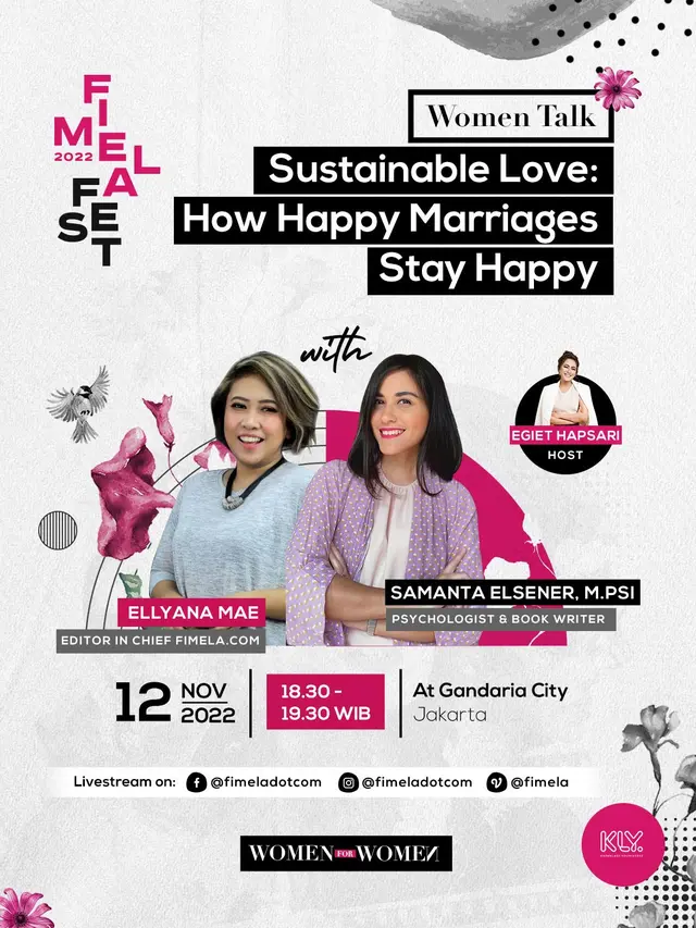 Musisi Titi Radjo Padmaja dan penulis buku Samanta Elsener akan hadir dalam "Women Talk: Sustainable Love: How Happy Marriages Stay Happy" di Fimela Fest 2022.