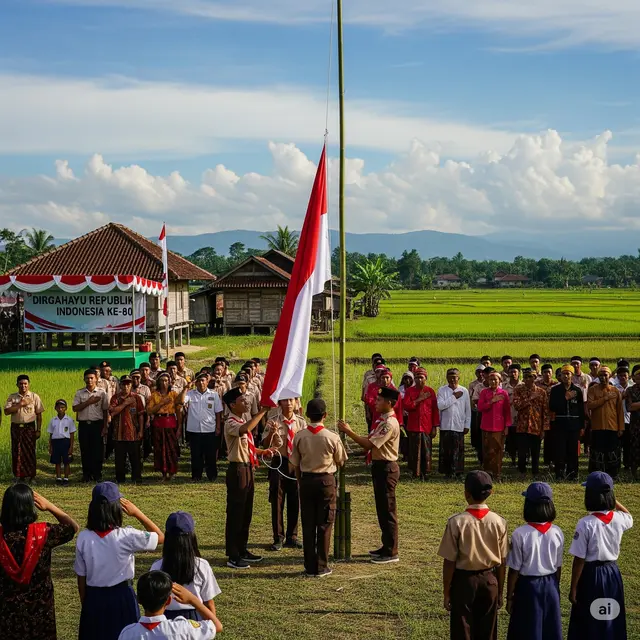 Ilustrasi warga melaksanakan Upacara Bendera. Foto: Gemini