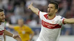 Ekspresi Vedad Ibisevic usai mencetak gol ke gawang Steaua. (AFP)