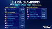 Jadwal Live Streaming Liga Champions Pekan 4 di Vidio, 11 sampai 13 Oktober : Ada 2 Partai Big Match