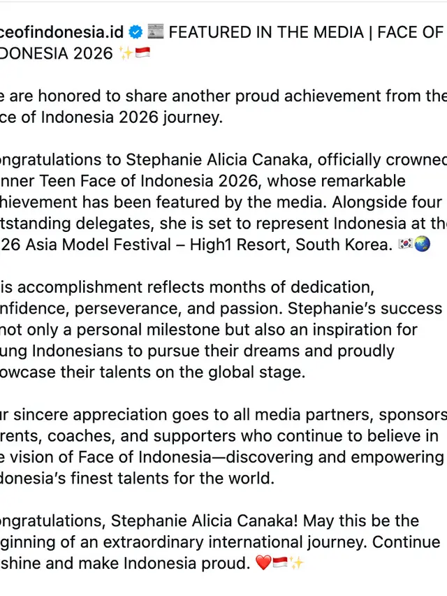  Dok. Instagram @faceofindonesia.id)