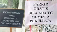 Tulisan Nyeleneh di Tempat Parkir Kocak Banget. (Sumber: 1cak.com)