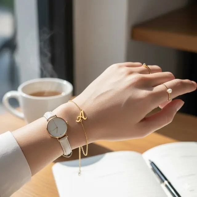 Gelang Rantai Tipis dengan Charm Inisial Tunggal