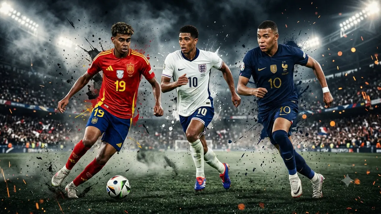 Ilustrasi Lamine Yamal, Kylian Mbappe, dan Jude Bellingham