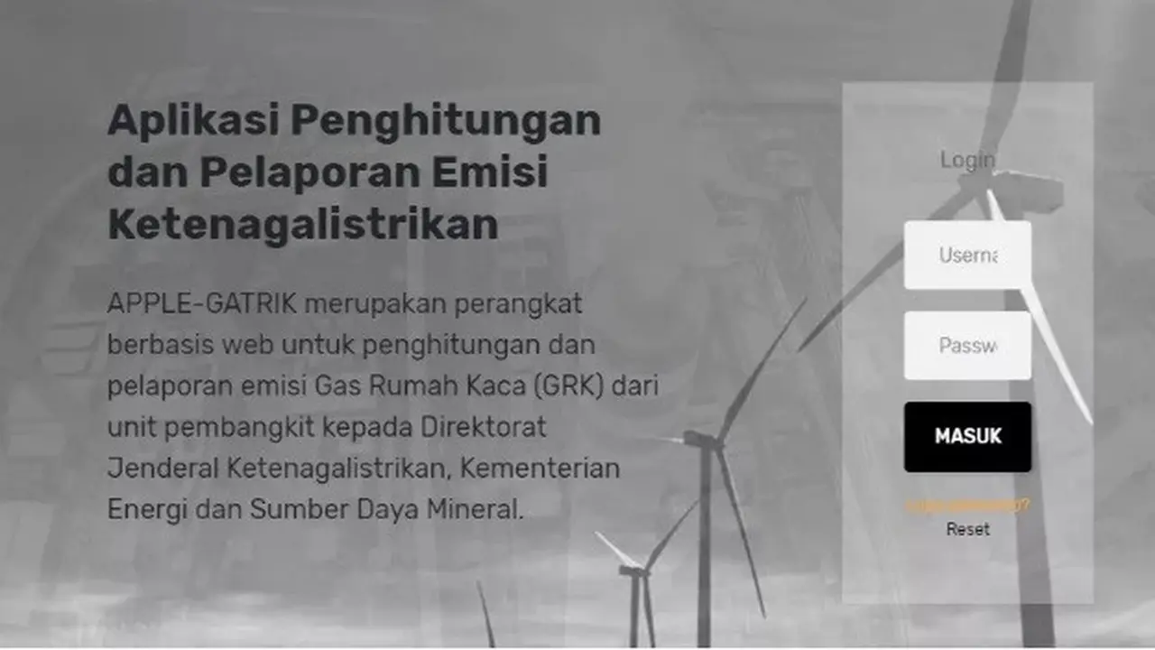 Aplikasi penghitungan dan Pelaporan Emisi Ketenagalistrikan