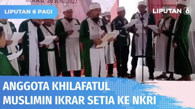 Sambil menyanyikan lagu kebangsaan Indonesia Raya, ratusan anggota Khilafatul Muslimin cabang Bekasi Raya menghadiri deklarasi kebangsaan yang digelar di Ponpes Khilafah, Pekayon Jaya. Mereka juga berikrar setia kepada NKRI.