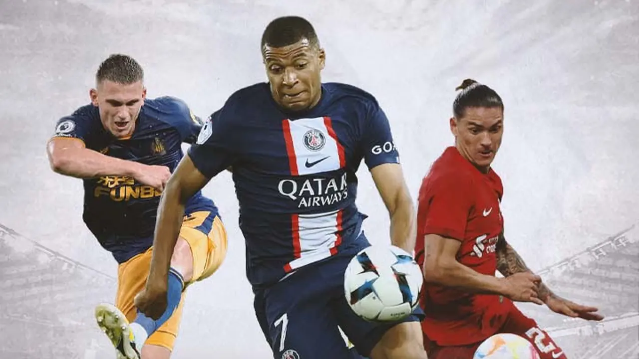 Ilustrasi - Kylian Mbappe Dikelilingi Darwin Nunez dan Sven Botman