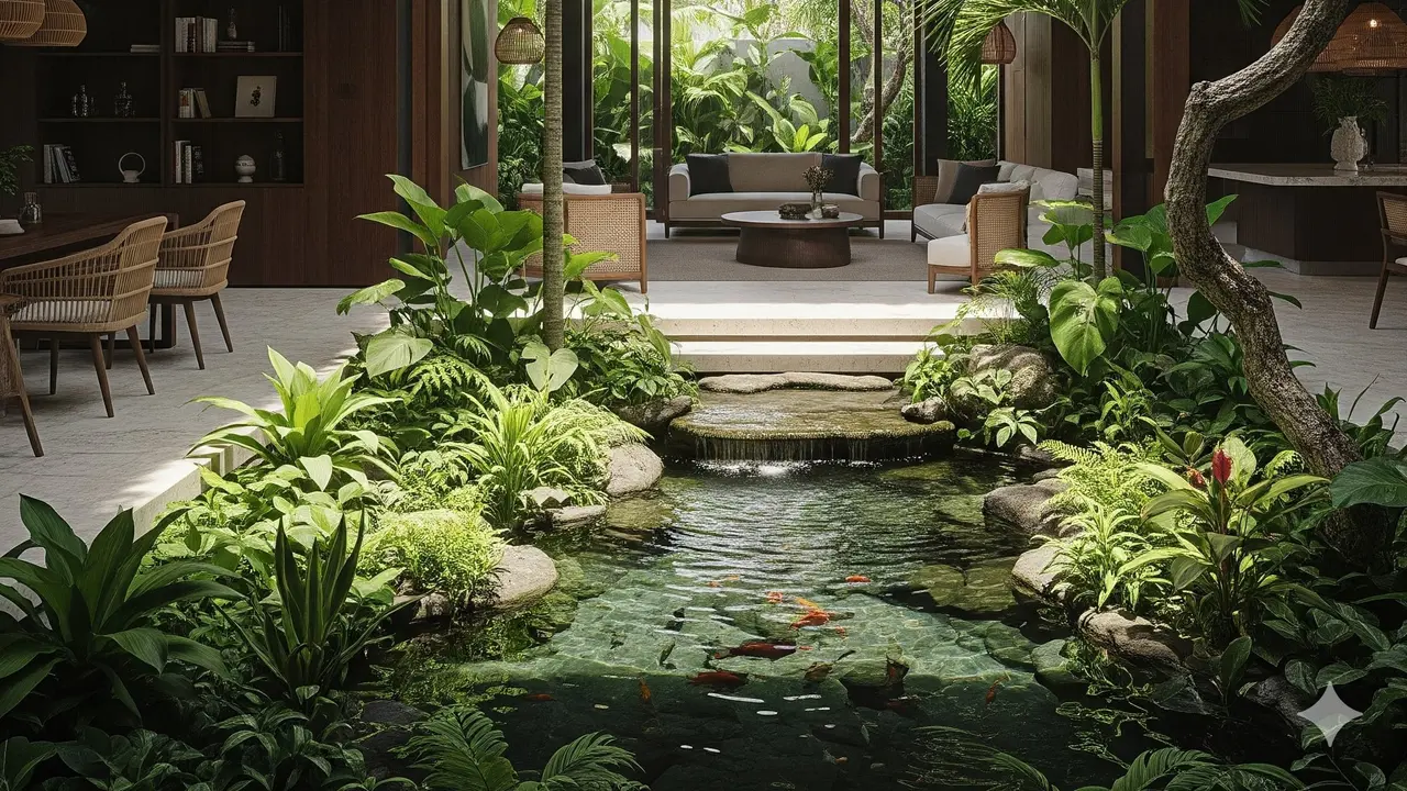 Rumah Gaya Tropis dengan Ventilasi Alami dan Taman Indoor