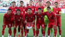 <p>Foto tim starting XI Timnas Indonesia U-23 jelang laga semifinal Piala Asia U-23 2024 menghadapi Uzbekistan U-23 di Abdullah bin Khalifa Stadium, Doha, Qatar, Senin (29/4/2024). (AFP/Karim Jaafar)</p>