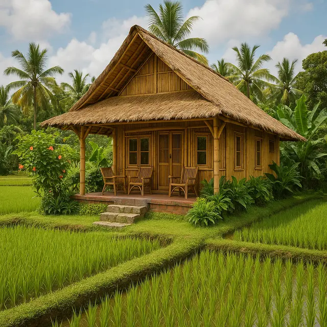 Gambar Rumah Sederhana Tepi Sawah yang Cantik