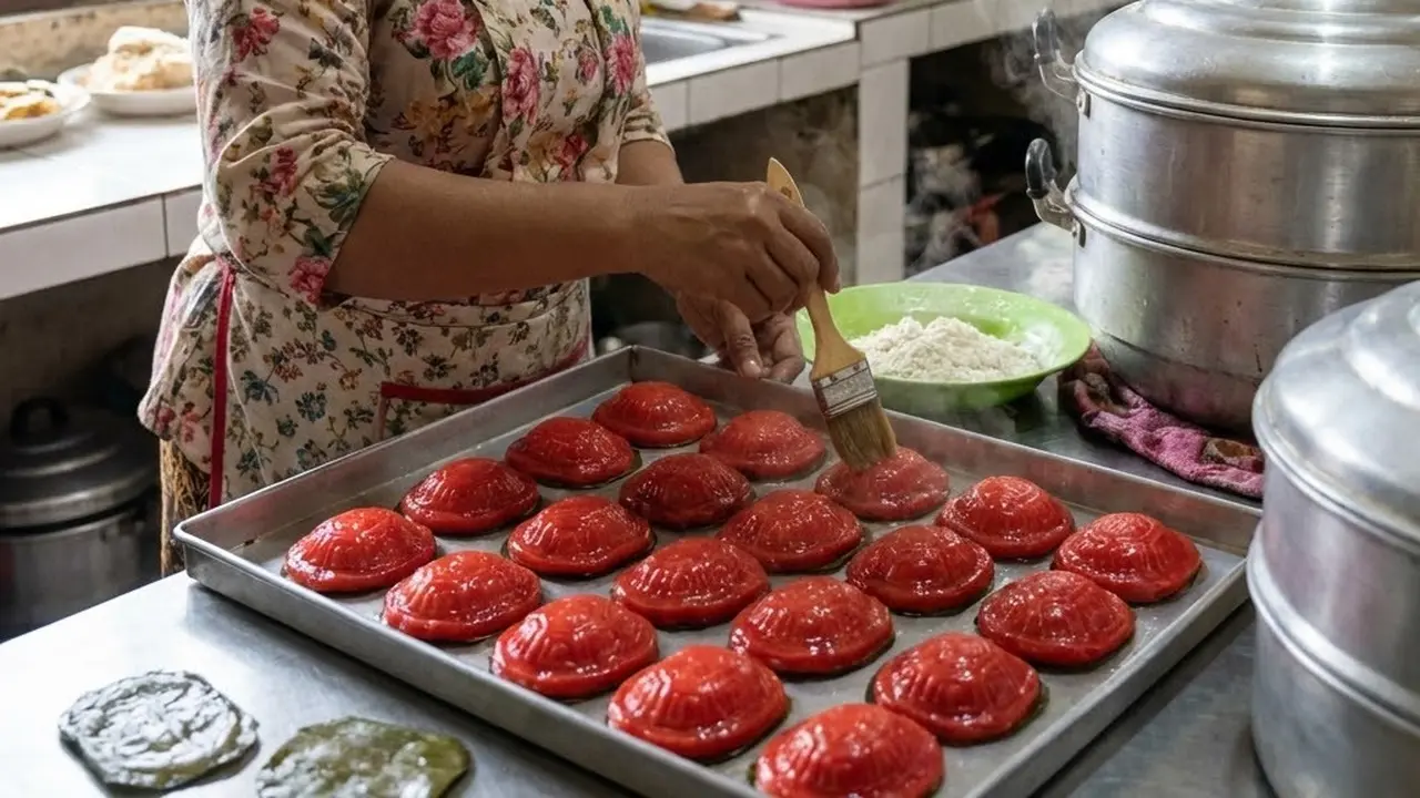 Melapisi kue ku dengan minyak tipis-tipis