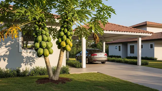 Pohon Buah Dekat Carport yang Aman untuk Pondasi Rumah (Image by Gemini AI)
