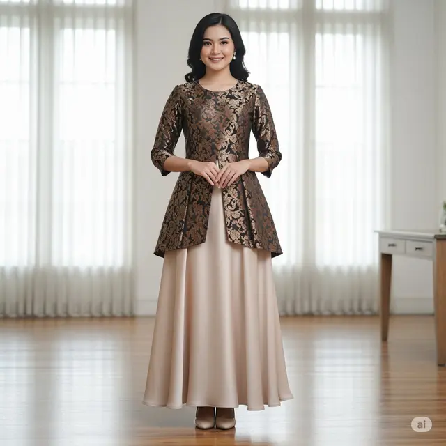 Contoh Model Brokat Dress Kombinasi Satin Dress A-Line Brokat-Satin. Foto: Gemini