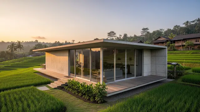 Model Rumah Minimalis di Desa Cocok untuk Daerah Sawah (AI)