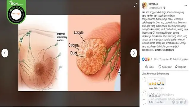 Gambar Tangkapan Layar Ilustrasi Kanker Payudara (sumber: Facebook)