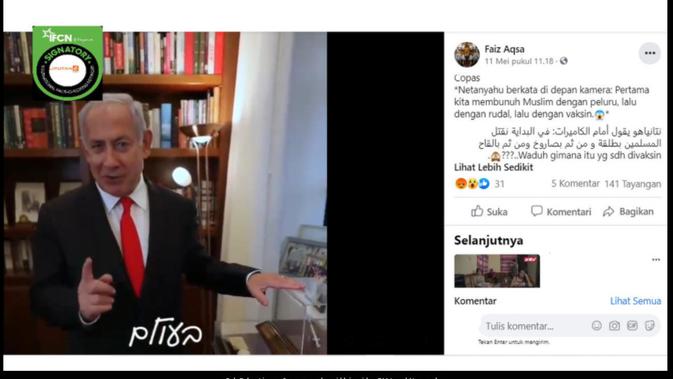Cek Fakta Liputan6.com menelusuri klaim video PM Israel Netanyahu pamer suntikan vaksin untuk membunuh umat muslim