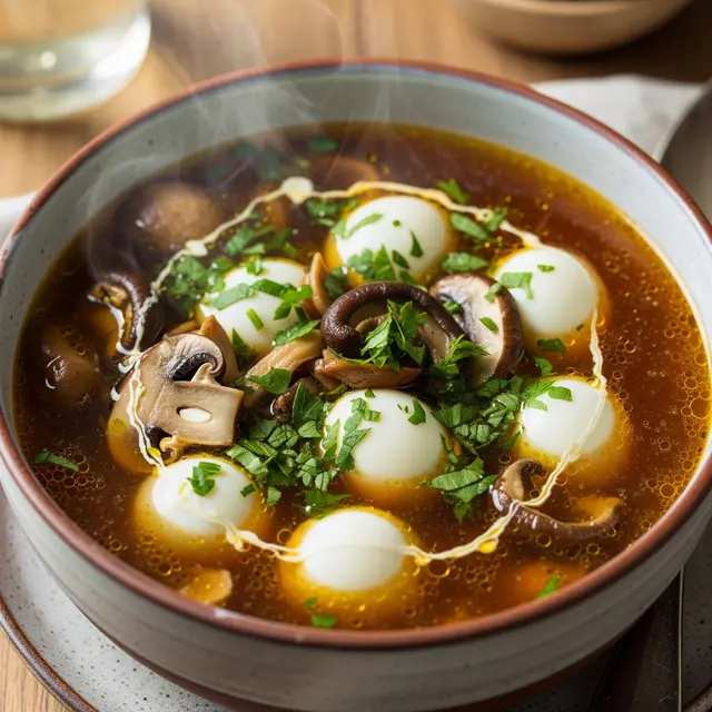 Sup Telur Puyuh dan Jamur (Gemini AI)