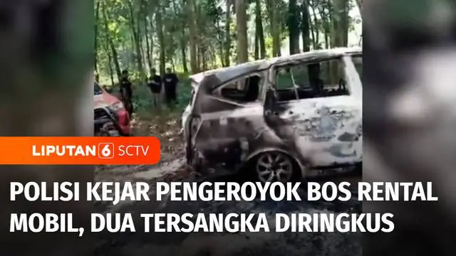 Polisi mengevakuasi mobil pemilik rental dari Jakarta yang dibakar warga Desa Sumbersoko, Kecamatan Sukolilo, Pati, dari dalam hutan. Polisi kini terus memburu pelaku lain yang terlibat dalam pengeroyokan yang menyebabkan pemilik rental mobil tewas.
