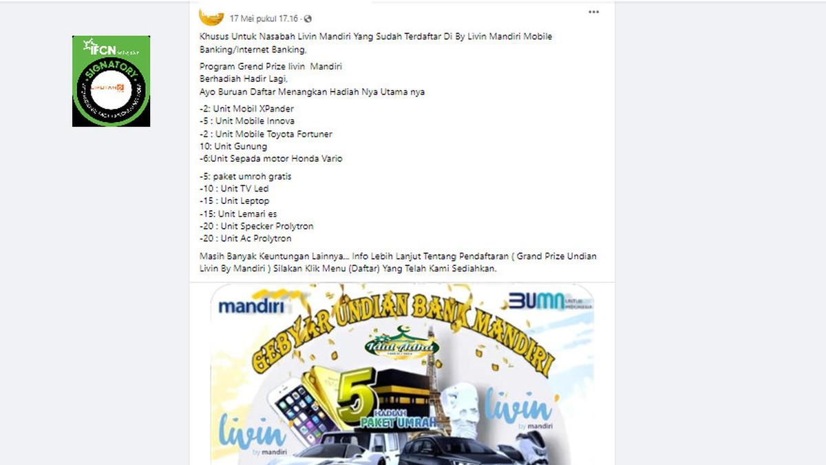 Deretan Hoaks Undian Berhadiah Catut Bank Mandiri, Simak Daftarnya