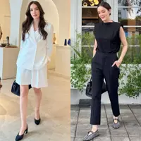Lihat di sini beberapa potret gaya chic Cathy Sharon untuk menghadapi hari Senin, dengan outfit monokrom.
